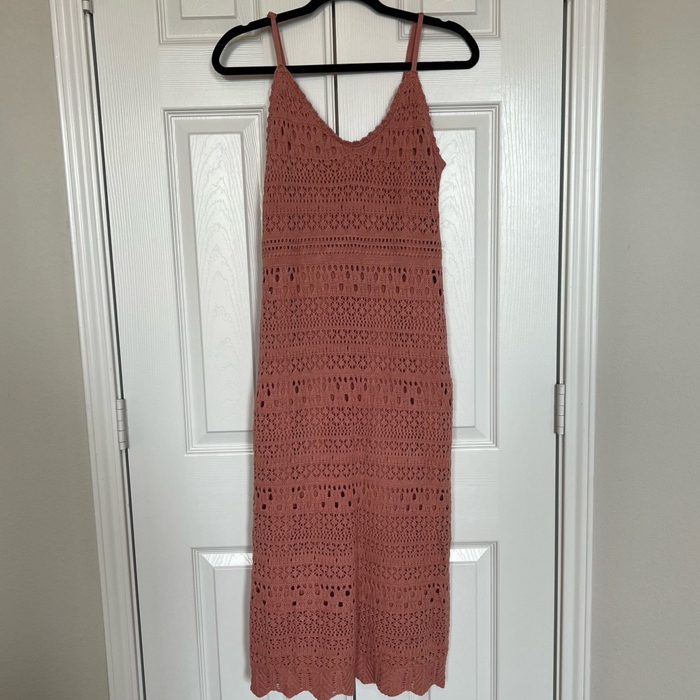 Freshman 1996 Dusty Rose Pink Crochet Knit Fitted Dress